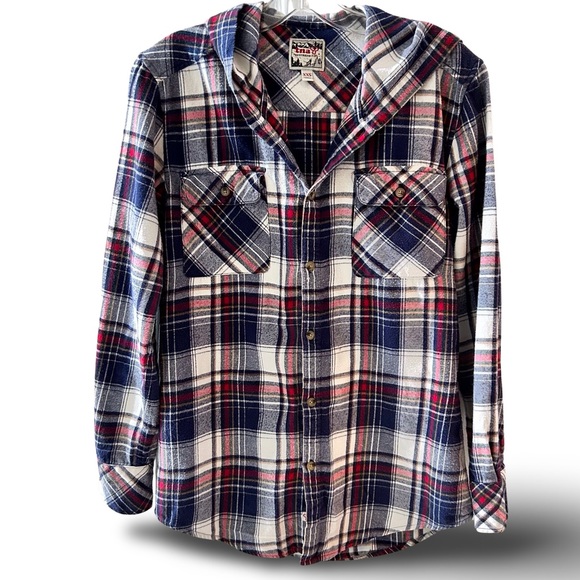 Women's TNA Boyfriend Fit Hooded Blue and Red Plaid XXS - Picture 11 of 16